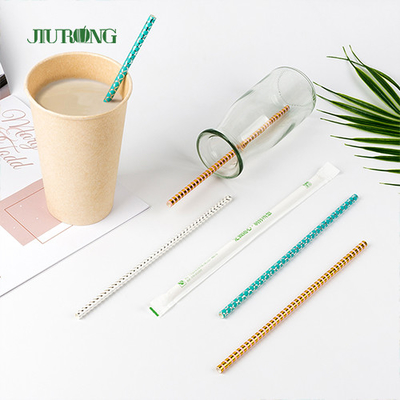 LFGB Disposable Paper Straw White Dan Blue Striped Food Grade Untuk Pesta