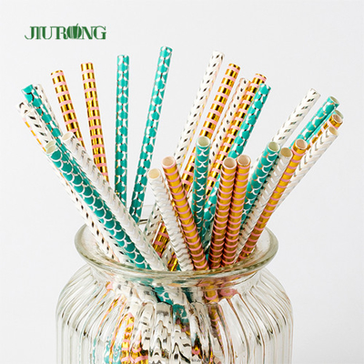 LFGB Disposable Paper Straw White Dan Blue Striped Food Grade Untuk Pesta