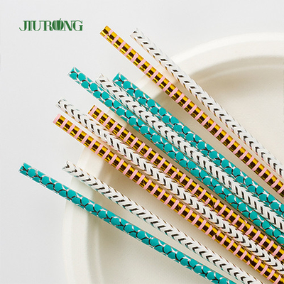 LFGB Disposable Paper Straw White Dan Blue Striped Food Grade Untuk Pesta