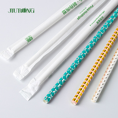 LFGB Disposable Paper Straw White Dan Blue Striped Food Grade Untuk Pesta