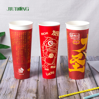 Cangkir Kertas Biodegradable Kustom 500ml Pencetakan Flexo Berbasis Air