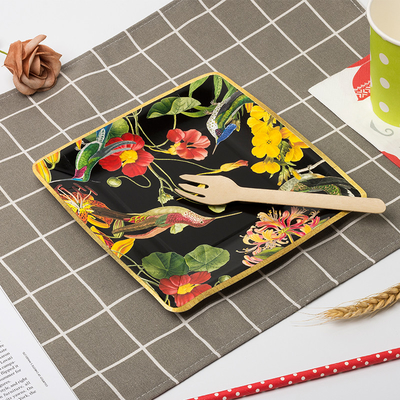 Piring Piring Kertas Biodegradable Persegi Tahan Minyak Set Peralatan Makan