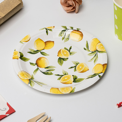 Piring Kertas Biodegradable Ramah Lingkungan Perlengkapan Pesta Ulang Tahun Lemon Kompos