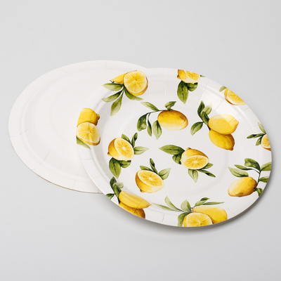 Piring Kertas Biodegradable Ramah Lingkungan Perlengkapan Pesta Ulang Tahun Lemon Kompos