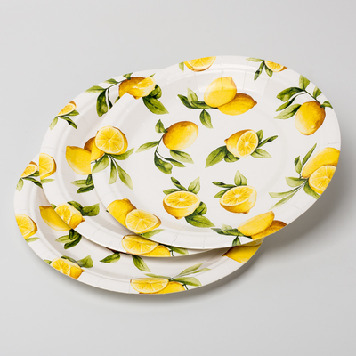 Piring Kertas Biodegradable Ramah Lingkungan Perlengkapan Pesta Ulang Tahun Lemon Kompos