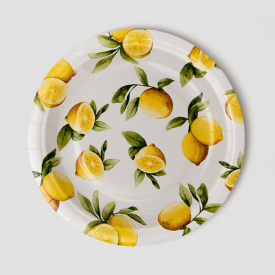 Piring Kertas Biodegradable Ramah Lingkungan Perlengkapan Pesta Ulang Tahun Lemon Kompos
