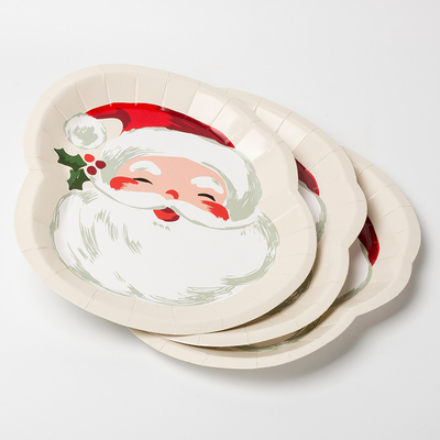FDA Disposable Paper Plate Perlengkapan Pesta Natal Santa Claus Set Bentuk Khusus