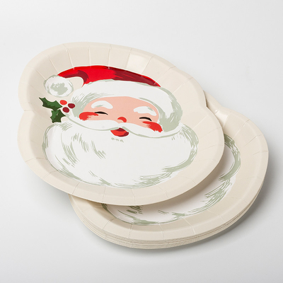 FDA Disposable Paper Plate Perlengkapan Pesta Natal Santa Claus Set Bentuk Khusus