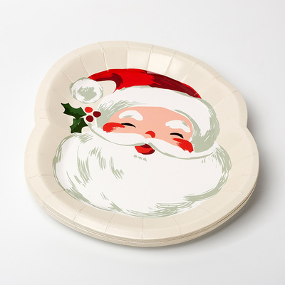 FDA Disposable Paper Plate Perlengkapan Pesta Natal Santa Claus Set Bentuk Khusus