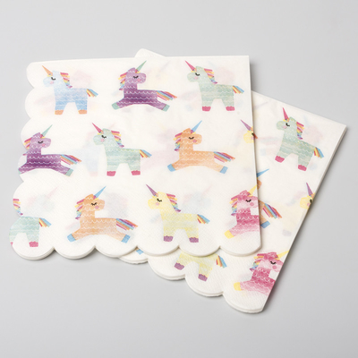 Ruang Makan Biodegradable Disposable Sendok Garpu Pesta Meriah Serbet Kertas Unicorn