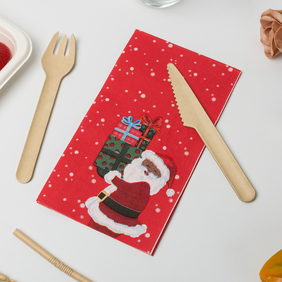 LFGB Biodegradable Disposable Sendok Garpu Santa Claus Natal Tema Pesta Kertas Serbet