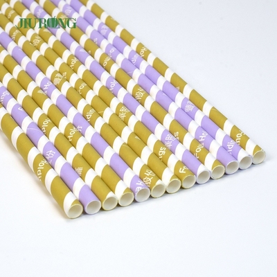 Golden Striped Biodegradable Paper Straw Kraft Christmas Straws 5 * 120mm