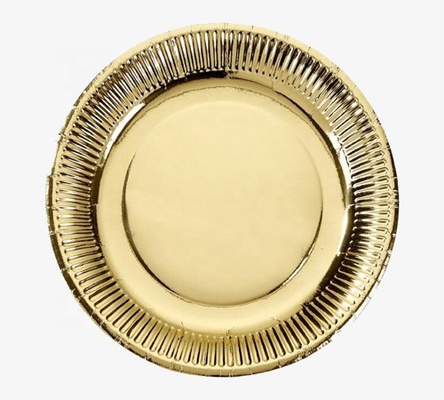 Food Grade Disposable Biodegradable Paper Plates Round Gold untuk Restoran
