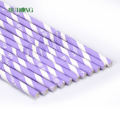 Sedotan Kertas Natal Bergaris Ungu Ramah Lingkungan Biodegradable