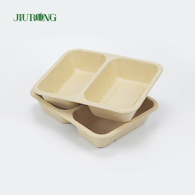 Wadah Makanan Clamshell Tebu Biodegradable Sekali Pakai 3 Kompartemen
