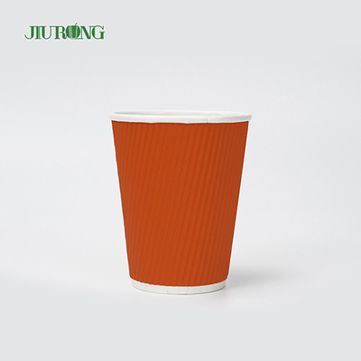 Food Grade Biodegradable 12oz Kraft Ripple Paper Cups dengan penutup