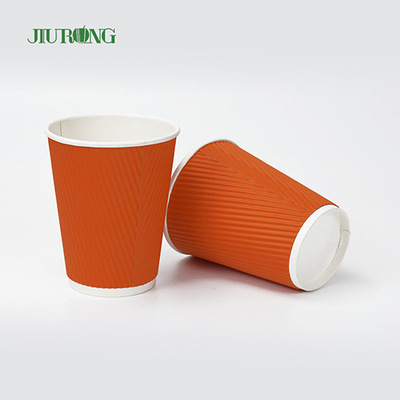 Food Grade Biodegradable 12oz Kraft Ripple Paper Cups dengan penutup
