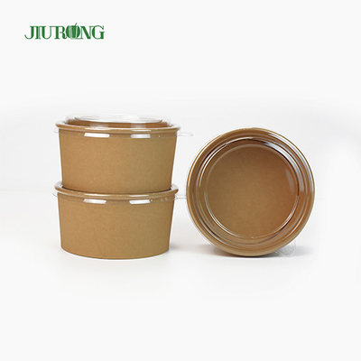 1100ml Mangkuk Salad Kertas Kraft Ramah Lingkungan Sekali Pakai Dengan Tutup PET