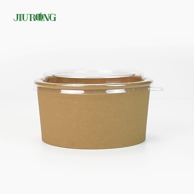 1100ml Mangkuk Salad Kertas Kraft Ramah Lingkungan Sekali Pakai Dengan Tutup PET