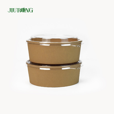 Tutup PET Mangkuk Kertas Biodegradable Kustom 750cc Food Grade Tahan Air