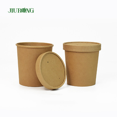 Salad Kraft Mangkuk Kertas Biodegradable 8oz Tutup PLA Ramah Lingkungan