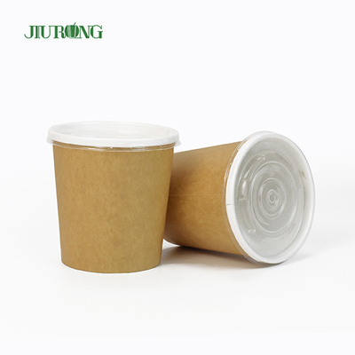 PLA Coating Biodegradable Paper Bowl Ramah Lingkungan Sekali Pakai 32Oz Dengan Tutup