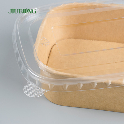 Single Wall Take Away Food Container Kraft Paper Salad Bowl Packaging Dengan PET Tutup