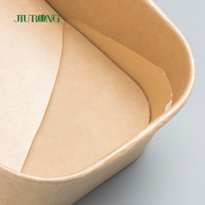 Single Wall Take Away Food Container Kraft Paper Salad Bowl Packaging Dengan PET Tutup