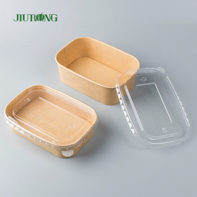 Single Wall Take Away Food Container Kraft Paper Salad Bowl Packaging Dengan PET Tutup