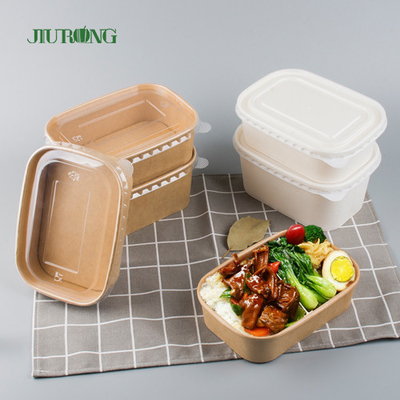 Single Wall Take Away Food Container Kraft Paper Salad Bowl Packaging Dengan PET Tutup