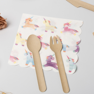 Ruang Makan Biodegradable Disposable Sendok Garpu Pesta Meriah Serbet Kertas Unicorn