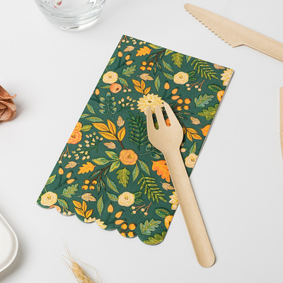 EU Biodegradable Disposable Sendok Garpu Warna-warni Desain Bunga Hari Valentine Pesta Kertas Serbet
